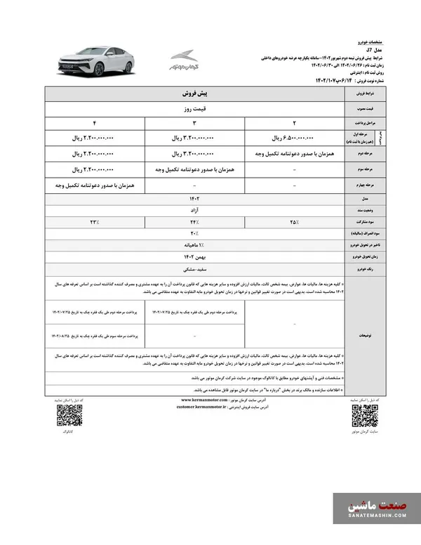 شرایط فروش نقد و اقساط محصولات کرمان موتور