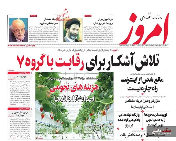 صفحه نخست روزنامه های اقتصادی 1 شهریور 1402