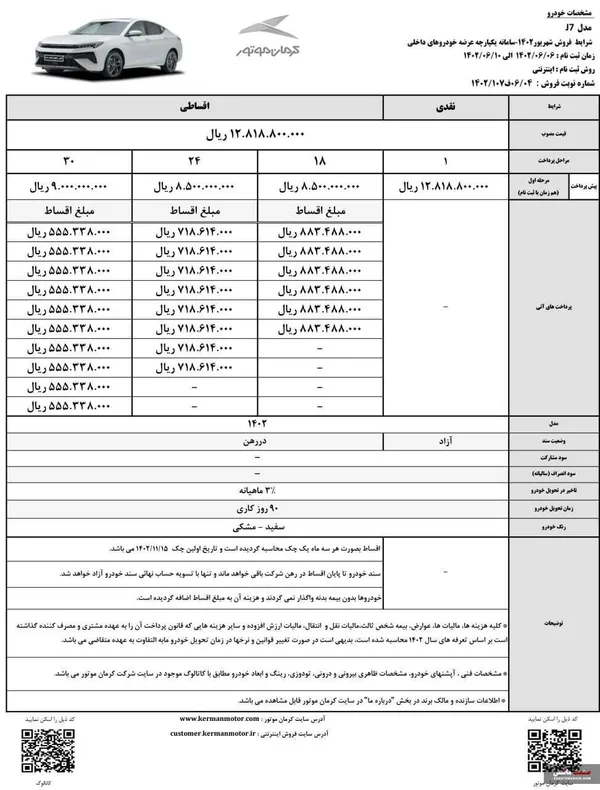 شرایط نقد و اقساط کرمان موتور